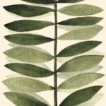 Green Leaves on Pale Canvas I