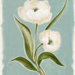 White Tulips on Blue Canvas I